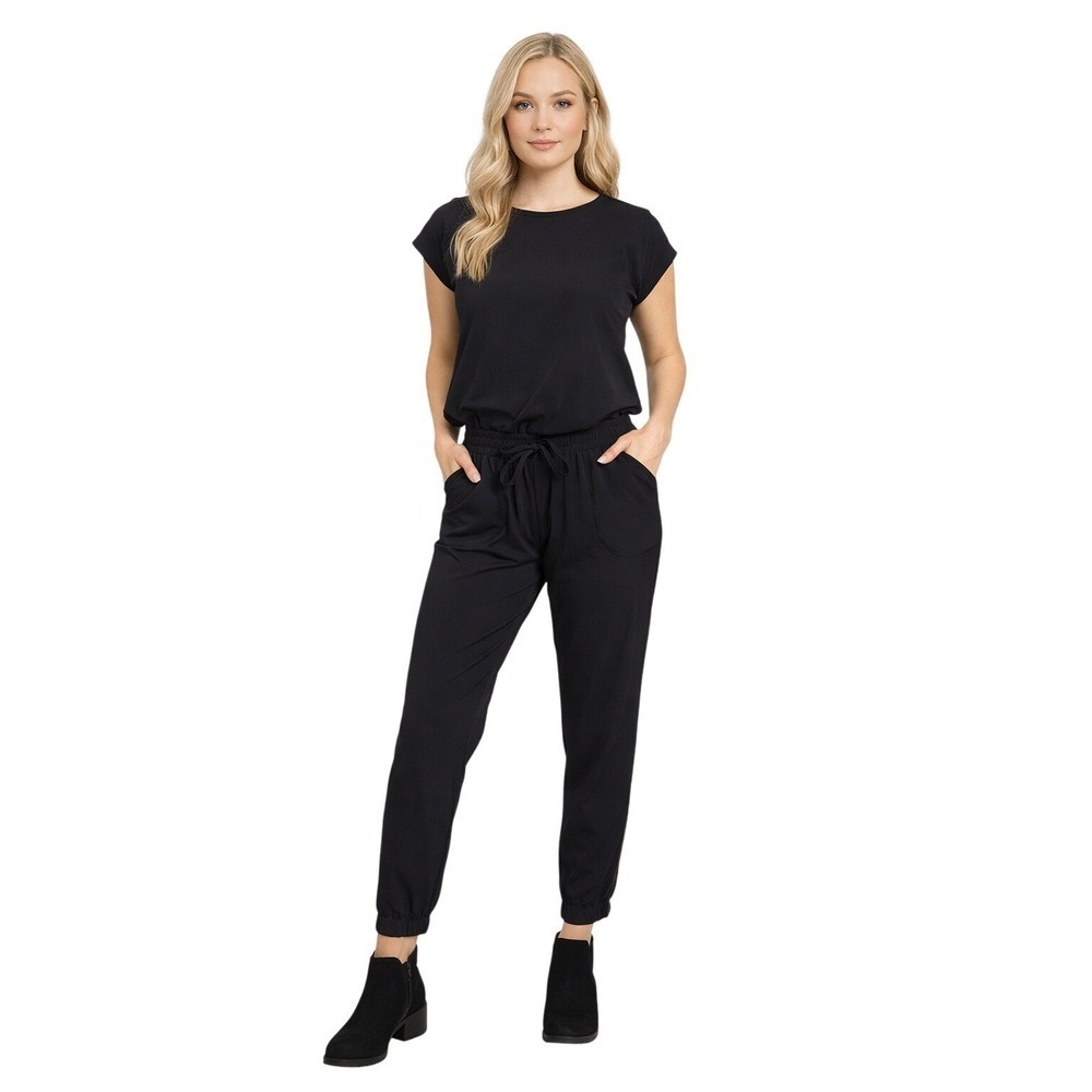 Albion Fit Black Jumpsuit Small Petite Athleisure Stretch Minimalist Loungewear